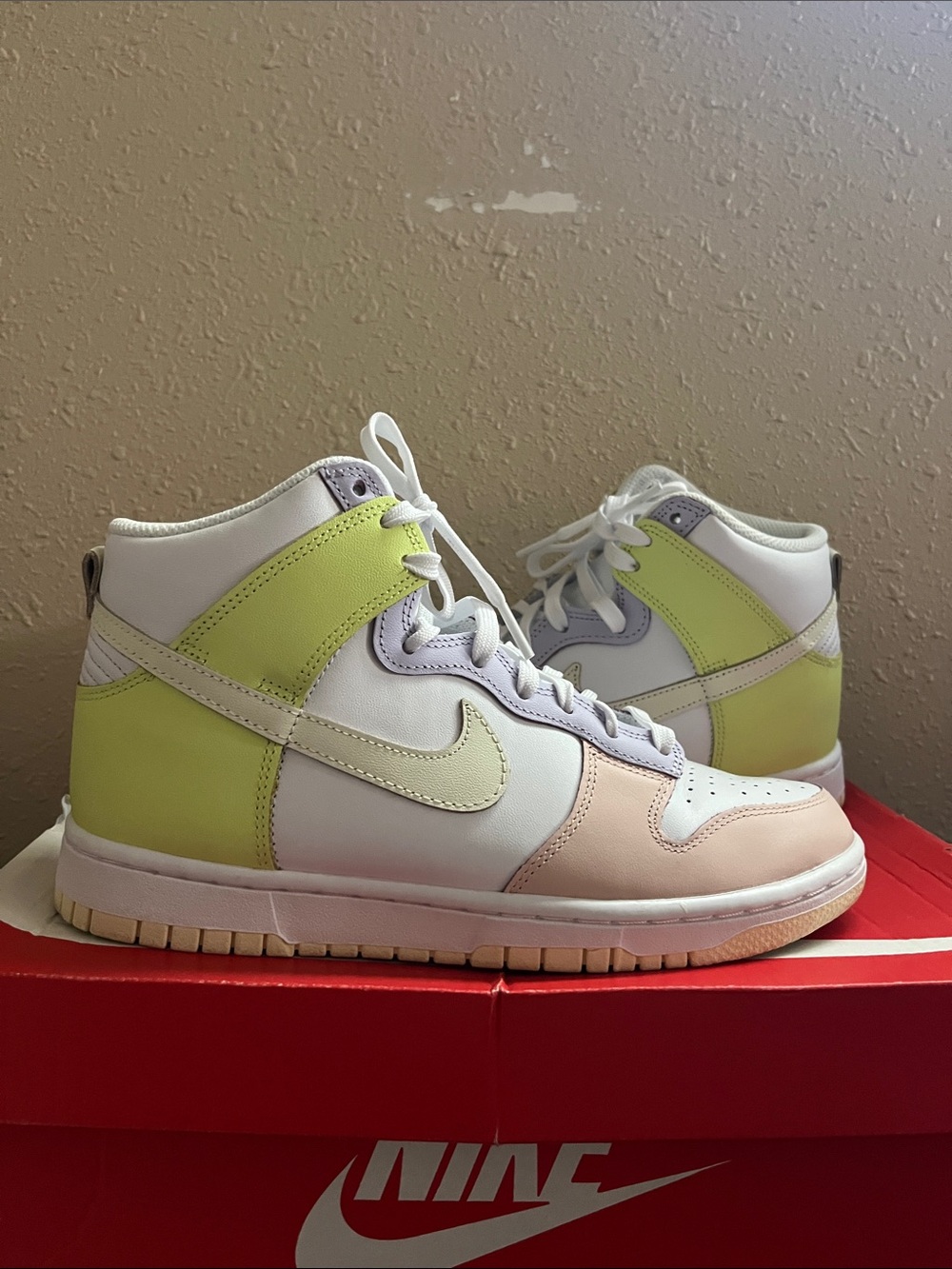 Nike High-Top Sneakers in Pastel Lime, Blush & White